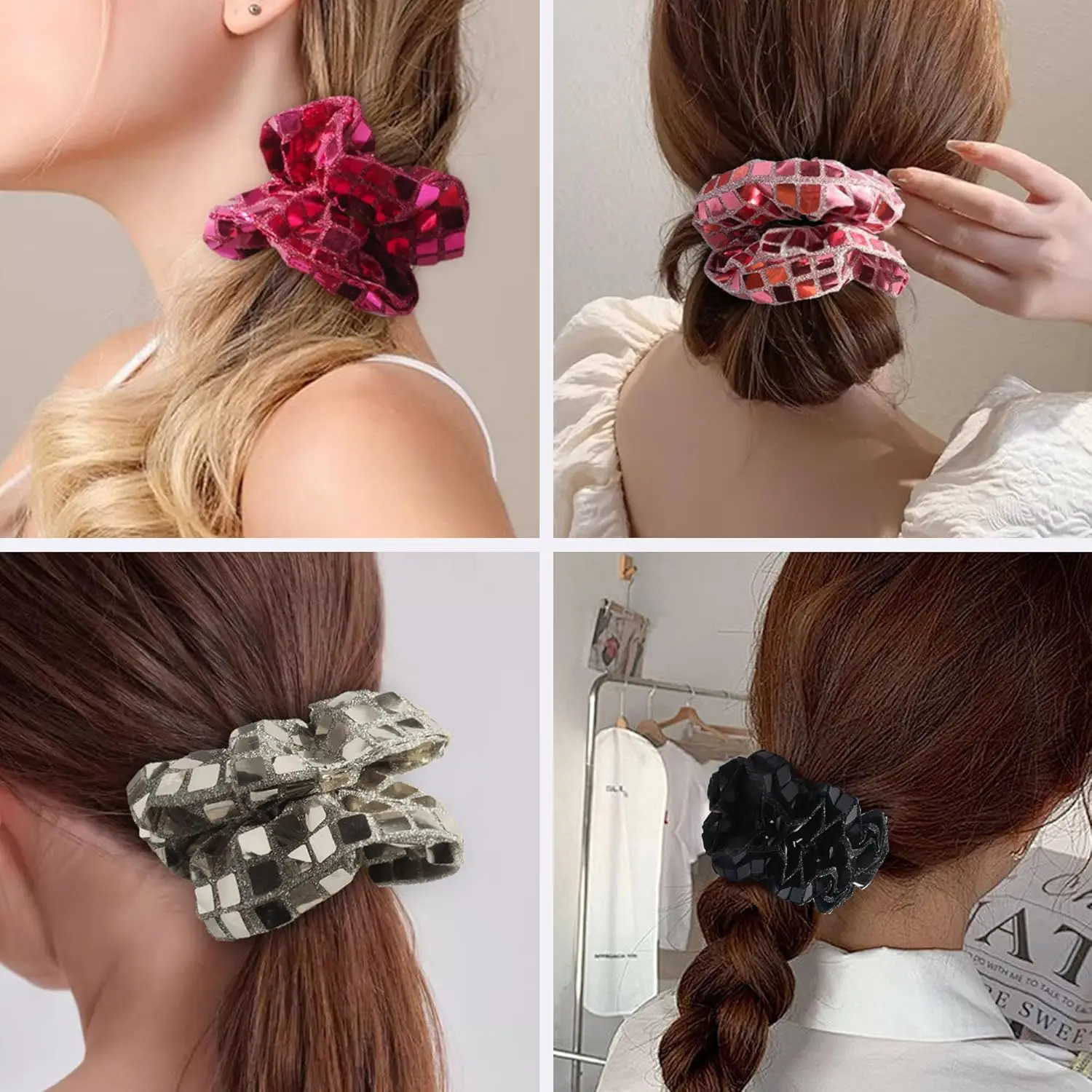 2er-Pack Disco-Haargummis, 3,94 Zoll glitzernde 90er-Jahre-Disco-Haargummis für Frauen für Haare für Abschlussfeier, Weihnachten, Neujahr – Detail 2