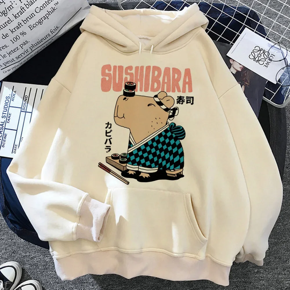 Capybara Hoodies Women Korean Style Aesthetic Fleece Pullover Winter Graphic Funny Hooded Shirt Female Korean Style Hoody