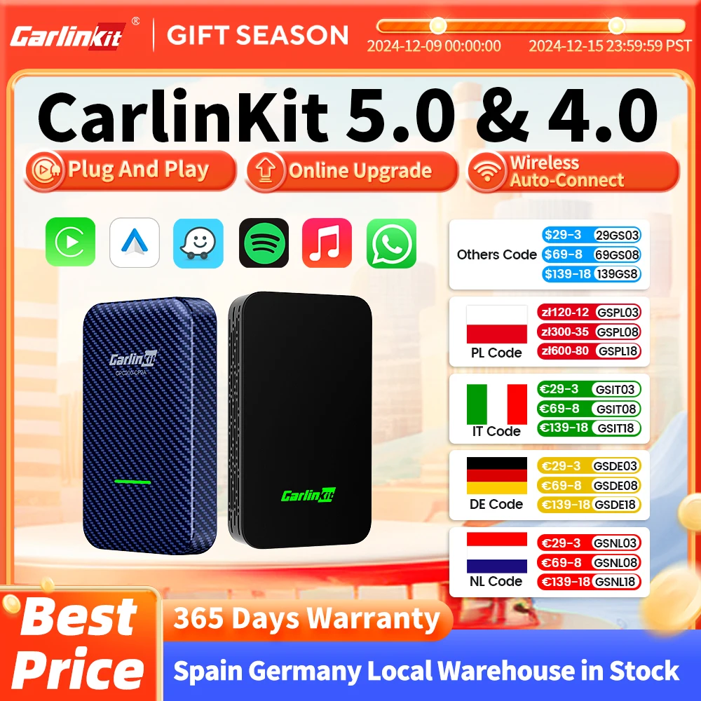 CarlinKit 5.0 Wireless Android Auto CarPlay AIBox Wireless Adapter Spotify Waze Car Navigation Box WiFi BT Wireless Auto Connect