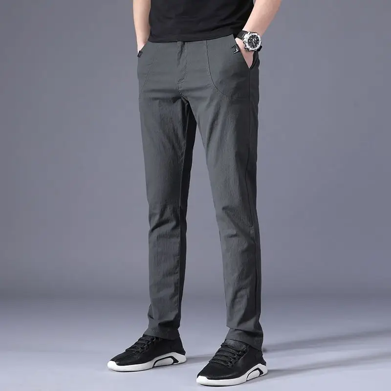 Men's New Summer Ice Silk Thin Fashion Business Casual Popularity Slim Fit Straight Solid Color Versatile Comfortable Pants