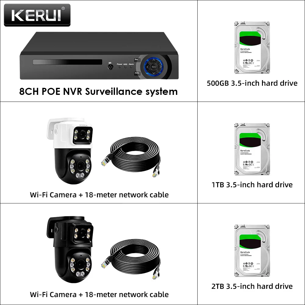 kerui-8ch-poe-nvr-6mp-hd-デュアルレンズ-ptz-poe-カメラ-diy-セキュリティカメラシステムキット-h265-防水-wifi-ip-ホームcctv監視システム