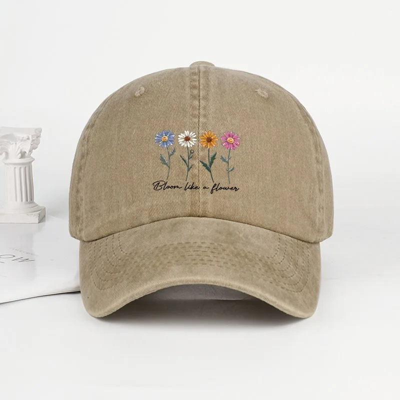Vintage Washed Daisy Baseball Cap – Unisex “Flowers in Bloom” Letter Print Dad Cap – Outdoor Travel & Casual Sun Hat image 3