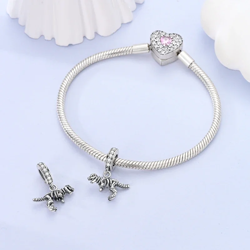 

Подвески Plata 925, тираннозавр Рекс, скелет, бусины в виде животных, подходят для оригинальных браслетов 925, подвески для женщин, ювелирные изделия, сделай сам, подарки