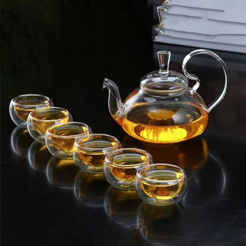 650Ml Heat High Handle Flower Coffee Glass Tea Pot Blooming Glass Teapot with Strainer