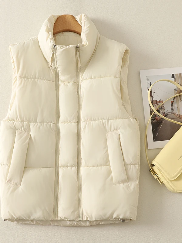 Chaleco de algodón con doble cremallera para mujer, ropa de abrigo cálida para otoño e invierno, artículo hecho a medida coreano