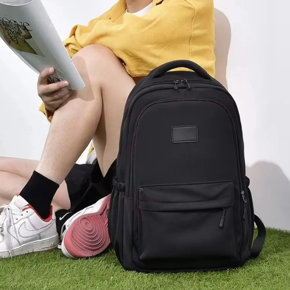 Mochila escolar para laptop, cor sólida, zíper, grande capacidade, resistente ao desgaste, à prova d'água, mochila universitária, viagem