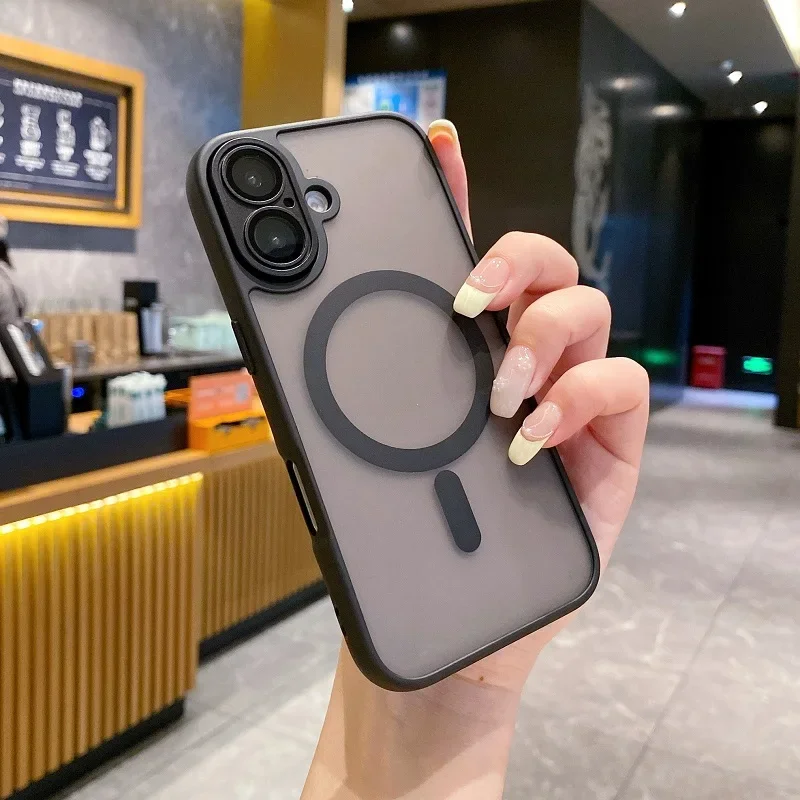 iPhone 16E 용 반투명 전화 케이스 16 15 14 13 11 12 16 Pro Max Plus Magsafe 무선 충전 매트 커버 용 자기 케이스