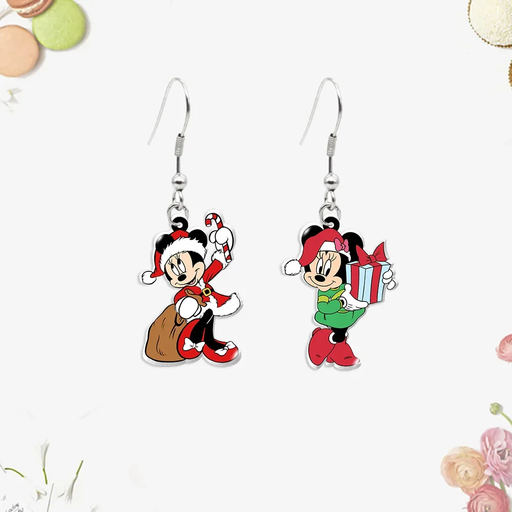 Christmas Disney Mickey Mouse Earrings Girly Cute Sweet Minnie Mouse Simple Garland Asymmetric Earrings Kawaii Christmas Gift