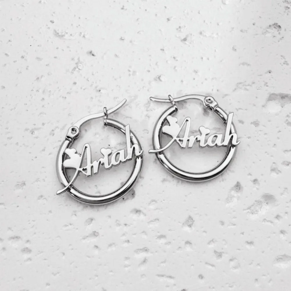 Stainless Steel Personalized Customize Name Hoop Earrings Jewelry For Women Girls Circle Earring Fashion 30MM Birthday Gifts