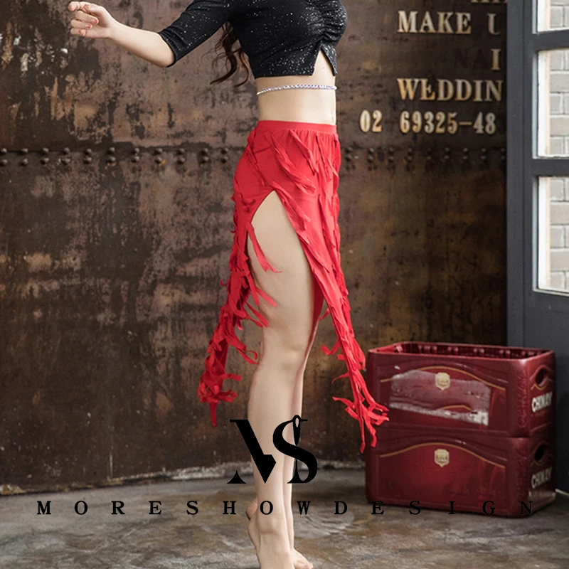 Belly Dance Sexy Skirt Double Slit Tassel Double Hight Slits for Women Summer Dance Outfit Suit Performance Accessories