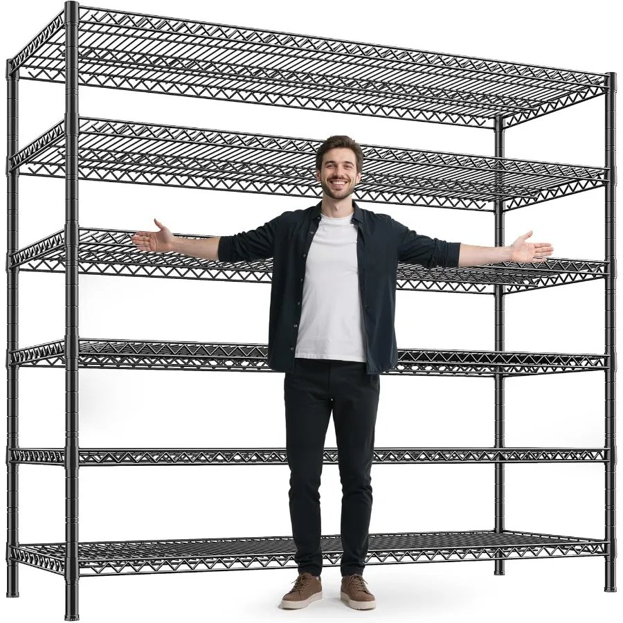 

83 H Heavy Duty Metal Shelving Unit with 6 Tiers for Commercial and Residential Use: Adjustable Wire Storage Shelves Ideal for