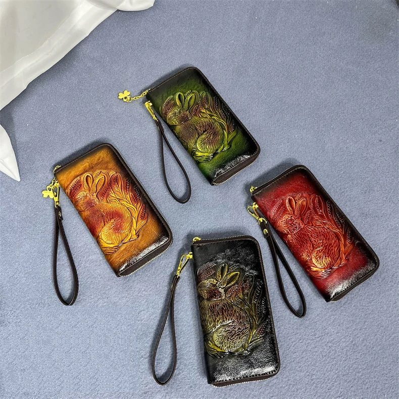 กระเป๋าสตางค์ยาววินเทจกระเป๋าสตางค์สุภาพสตรีหรูหราออกแบบเก็บกระเป๋าโทรศัพท์แม่ของขวัญรูปแบบกระต่ายสํานักงานใหม่กระเป๋าถือ