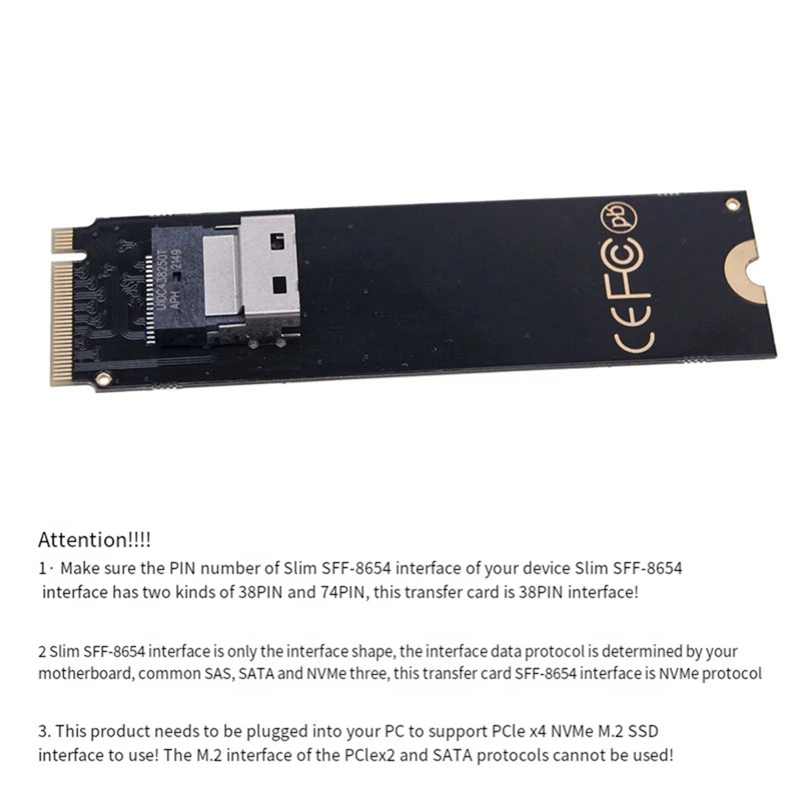 NGFF m-key NVME vers SFF-8654 adaptateur de carte SAS mince et U.2 U2 SFF-8639 NVME Pcie câble SSD 50Cm pour carte mère SSD