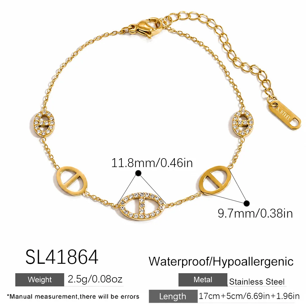 Women's 18k Gold Plated Multi Pig Nose Necklace Bracelet Set