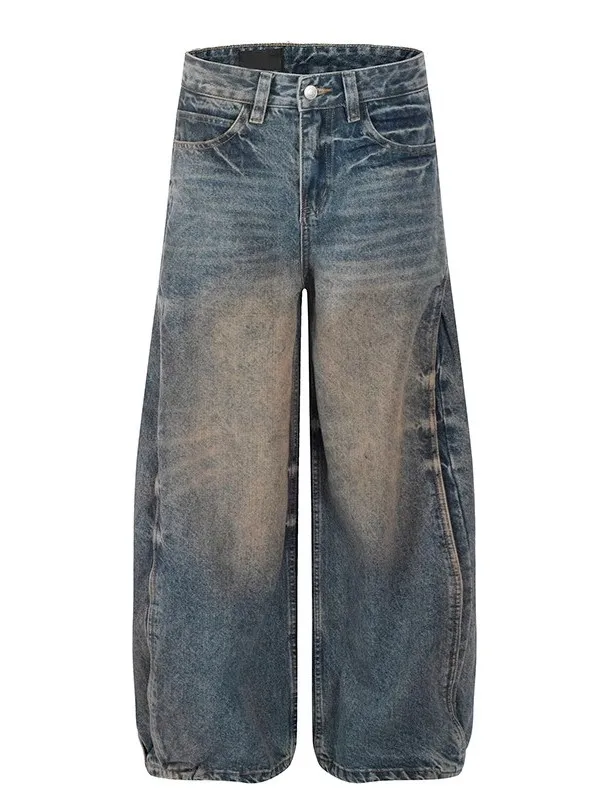 Retro American Waed Modder Cra Mes Jeans Mannen Vrouwen Straat Losse Silhouet Trendy Wijde Pijpen Broek Jeugd Casual Jeans