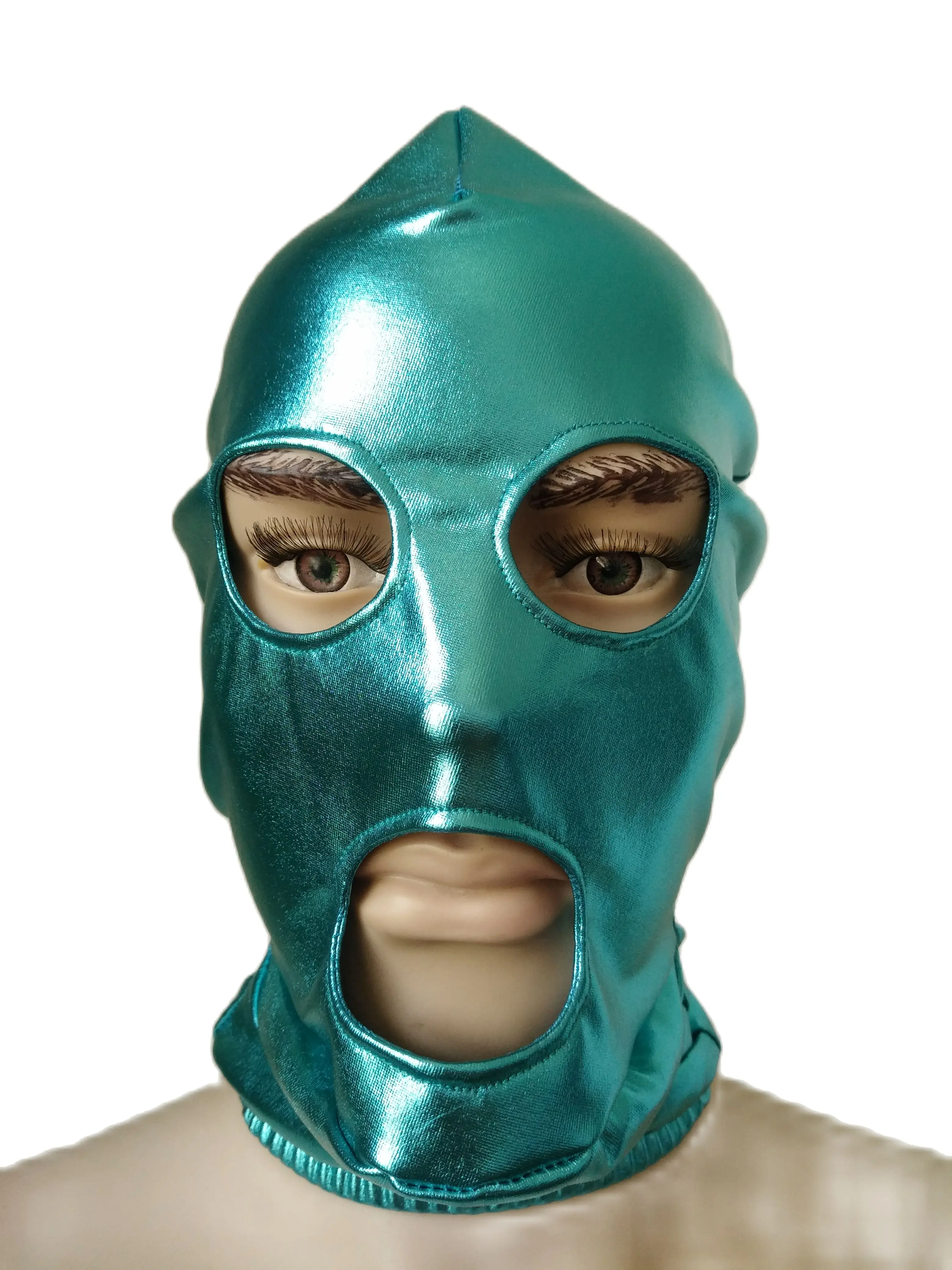 Masques d'halloween, Costumes de Cosplay, masque métallique brillant, yeux et bouche ouverts, Costumes Zentai unisexes pour adultes, accessoires de fête