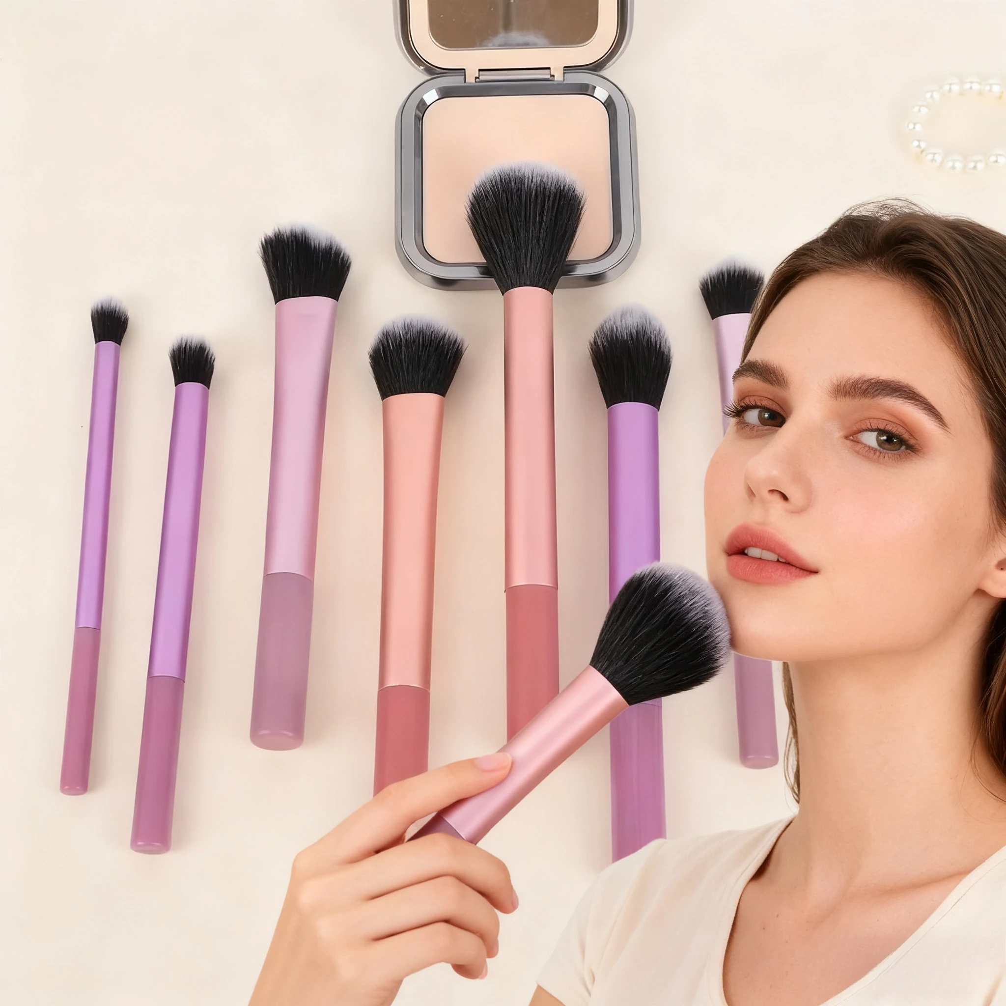 8개의 전문가용 메이크업 브러쉬 세트, 파우더 브러쉬 풀 세트, 컨실러, 아이섀도우, 파우더 블러셔 브러쉬, 부드러운 메이크업 브러쉬