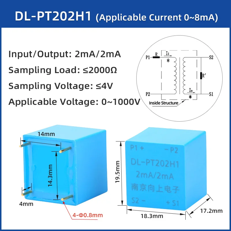 High Precision Micro Voltage Transformer 2mA/2mA 110V 220V 380V to 4V Small AC Current Transformer PCB Mount for Electronics