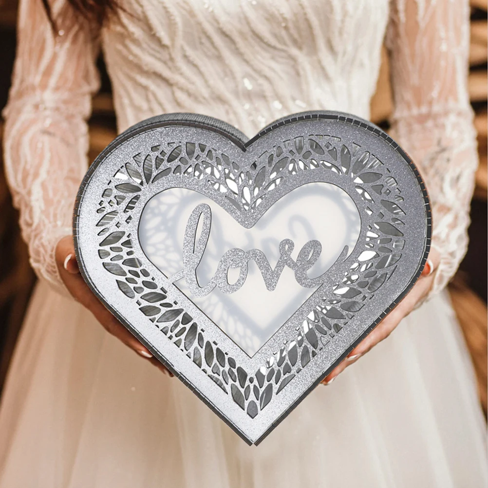 

Wooden Heart Decoration Box Handcrafted Wedding Anniversary Cards Container Greeting Blessing Card Box Elegant Hollow Design DIY