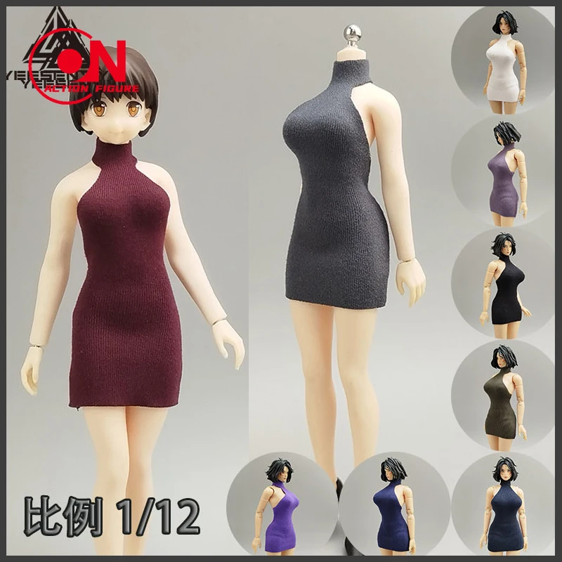 1/12 escala sexy malha alta pescoço sem costas design macacão camisola caber 6 polegada bjd feminino soldado figura de ação corpo bonecas