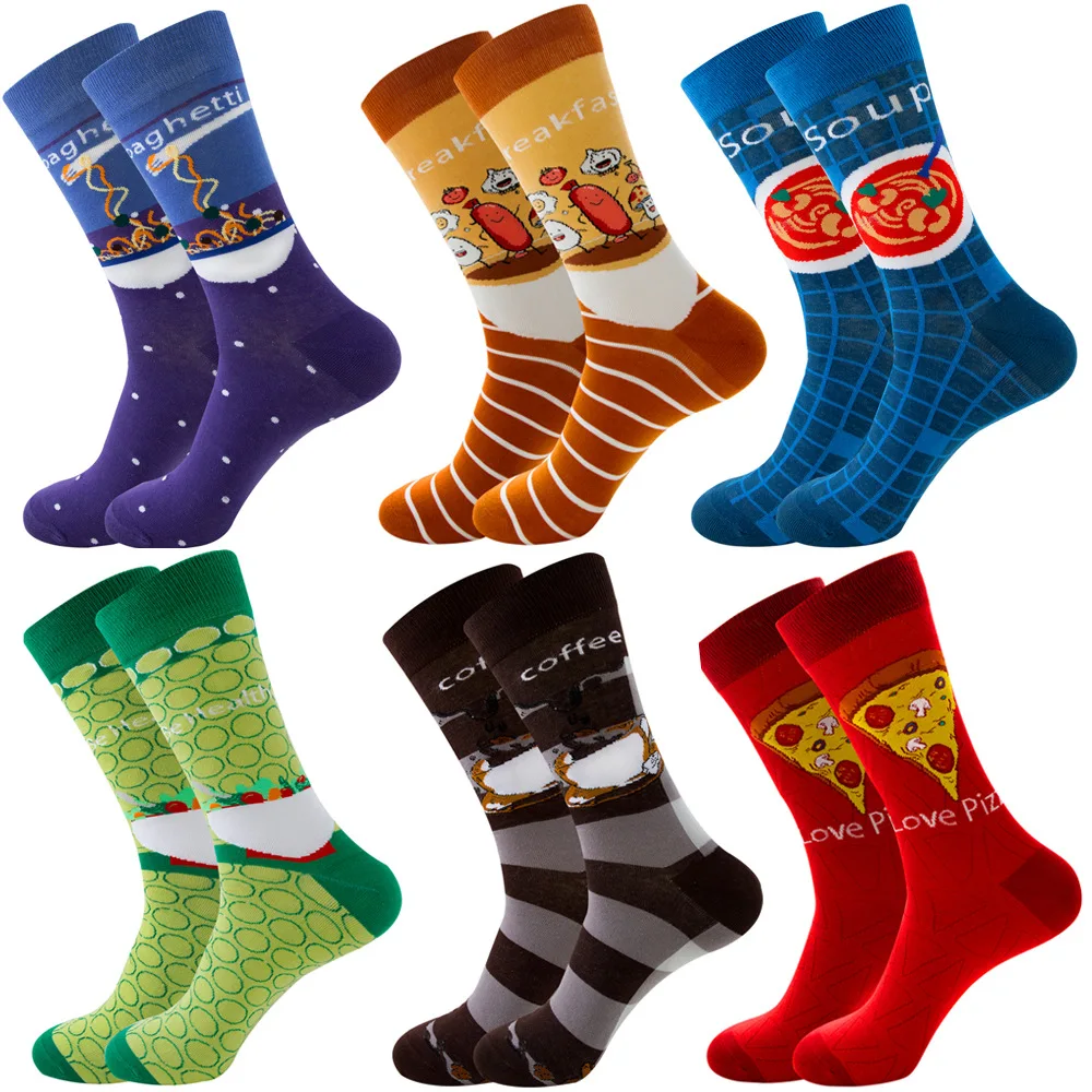 6 Pairs Funny Fashion Colorful Fruits Casual Women&Men Socks Harajuku Cute Novetly Cotton Spaceman Cherry Stripe Socks Size38-45