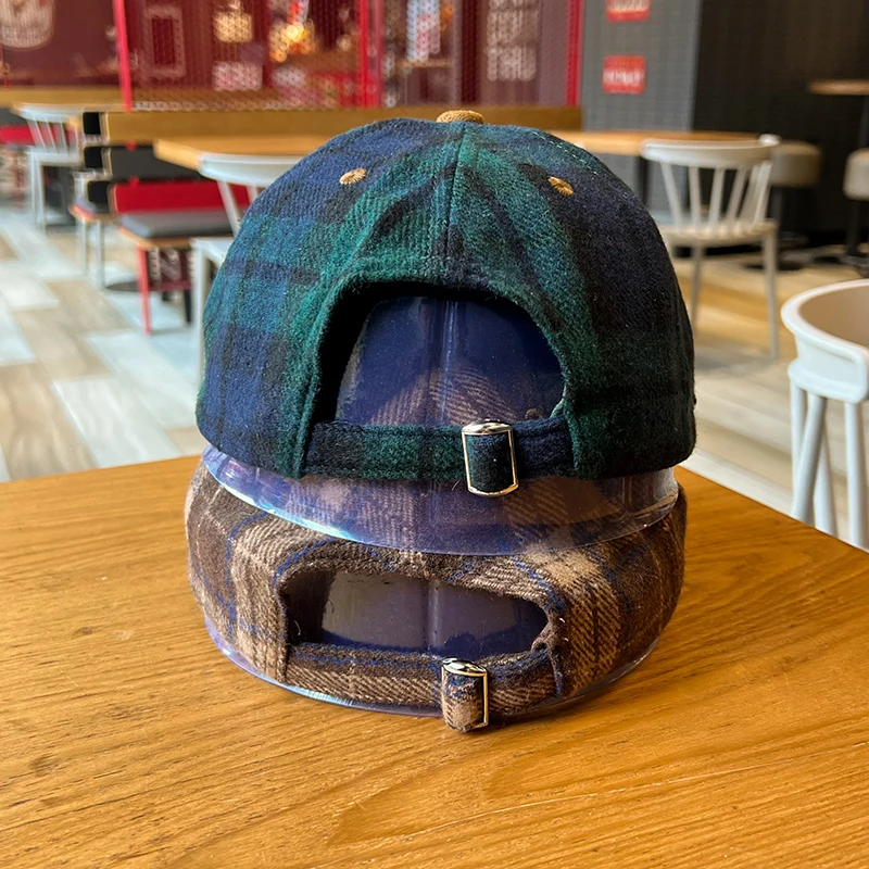 Hat Autumn and Winter Woolen Plaid Colorblock Peaked Cap Baseball Caps for Men and Women Color  Hip Hop Hat Curved Brim Soft Cap