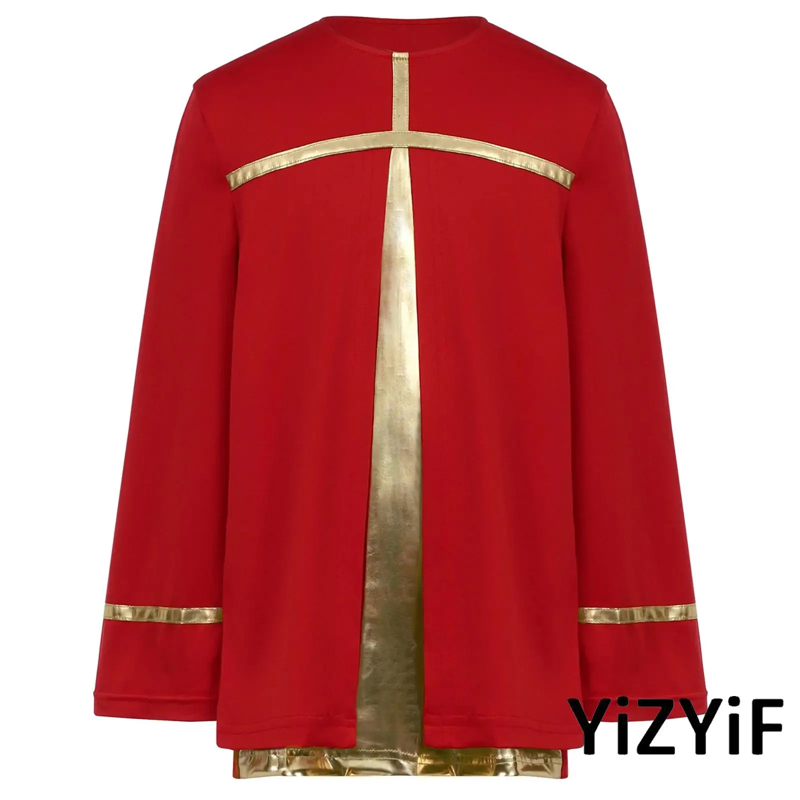 

Shimmering Boys Worship Dance Top with Metallic Color Block Design Long Sleeve Liturgical Performance Shirt for Church Events