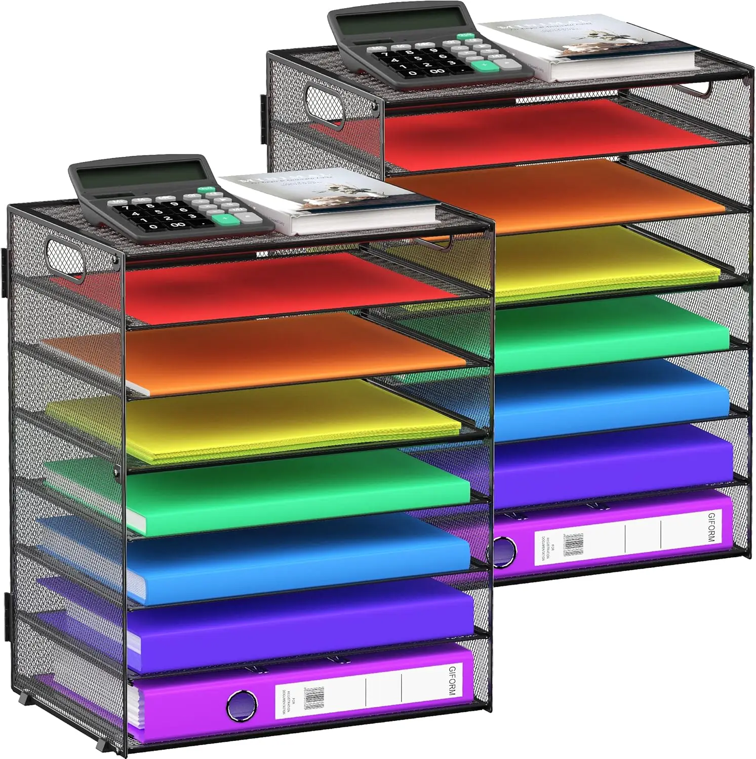 عبوتان من منظم صينية الورق الشبكية المكونة من 8 طبقات مع مقابض، حامل ملفات معدني قوي للفصول الدراسية في المكتب المنزلي