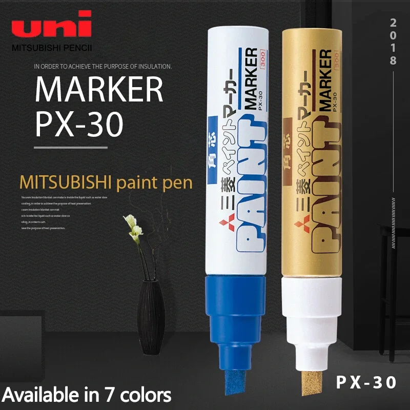 

7 Pcs Japan UNI Paint Pen PX-30 Thick Word Wide Touch Up Pen Industrial Pen Oblique Head Thick Oily Permanent Paint Marker