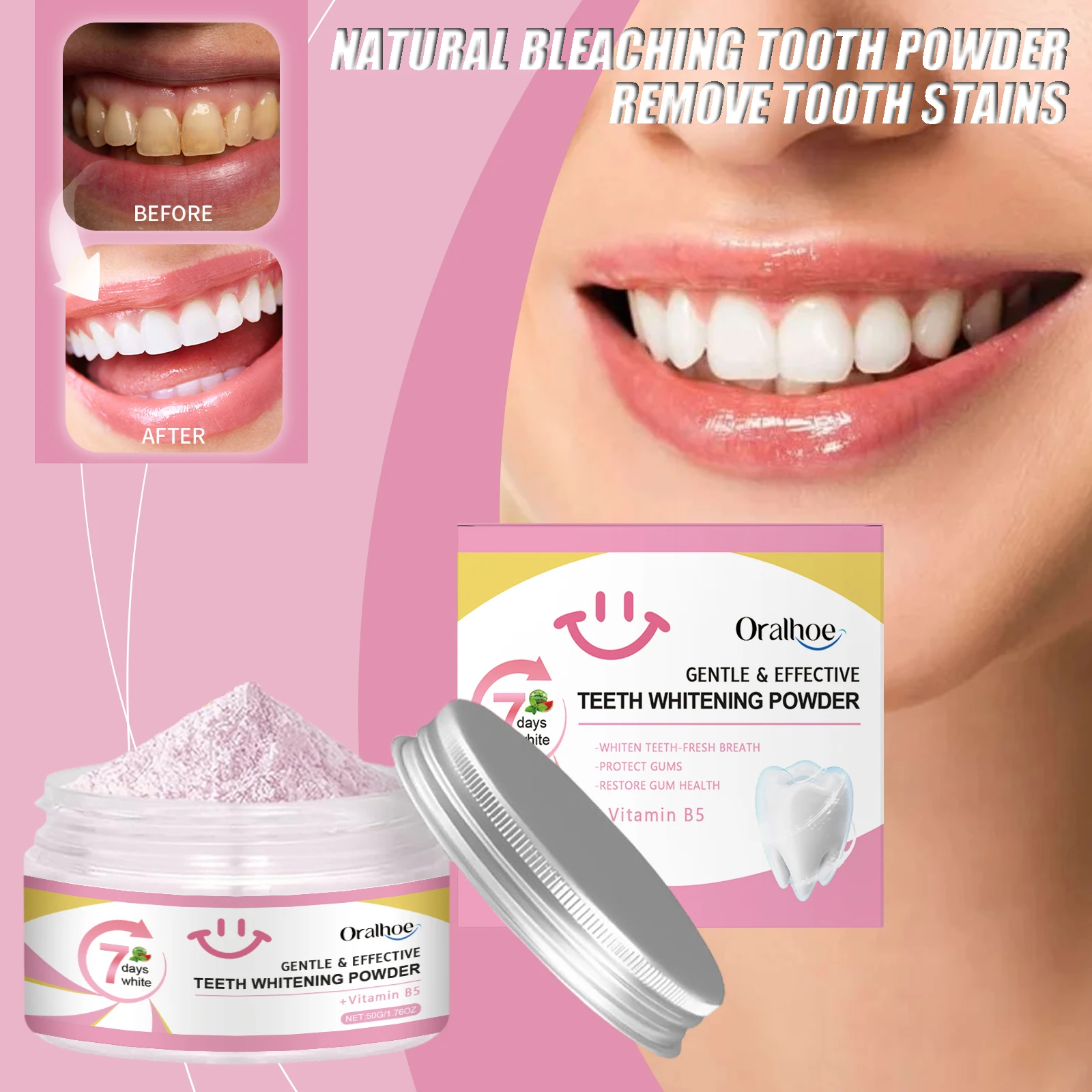 

Tooth Bleaching Powder - Natural Bleaching and Deep Cleaning Remove Tooth Stains Long-Lasting Fresh Breath Daily Care Toothpaste