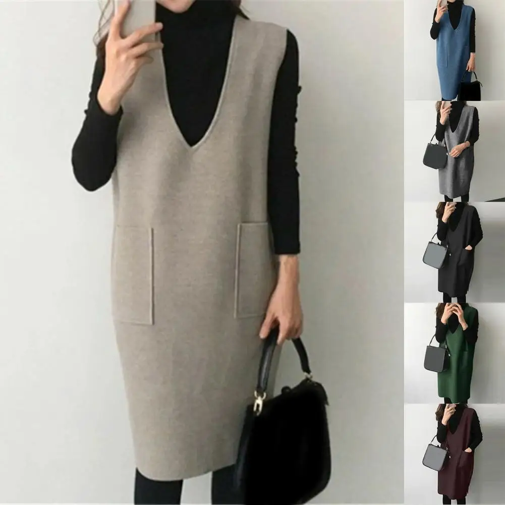 Elegant  Stylish Japan Style Warm Vest Female Women Dress Pockets   for Parties