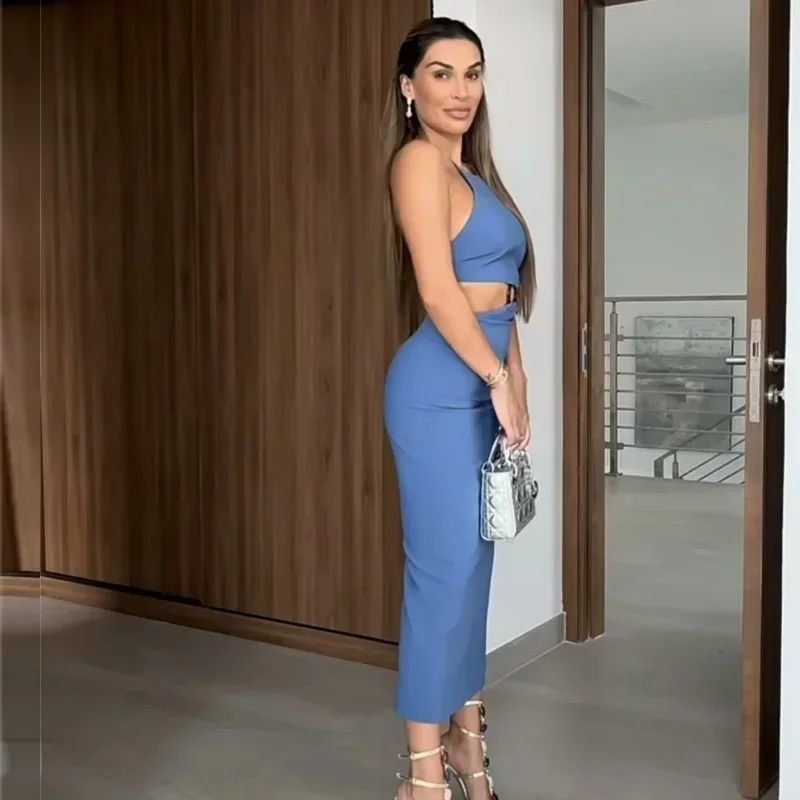 TRAF Female Dress Off Shoulder Halter Neck Midi Dress Cut Out Long Dresses For Women Woman Summer Backless Sexy Party Dresses