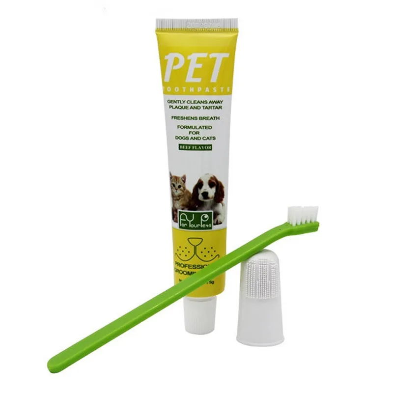 Pets Tartar Control Kit for Dog,Contains Toothpaste,Toothbrush Fingerbrush Reduces Plaque Tartar Buildup,3 Piece Kit,Beef Flavor