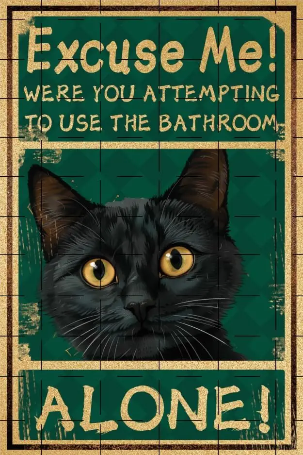 Cat Bathroom Decor Wall Art Decor Funny Restroom Sign Excuse Me Bath Wall Decor Retro Vintage Sign Wine Bar Decor for Home  sign