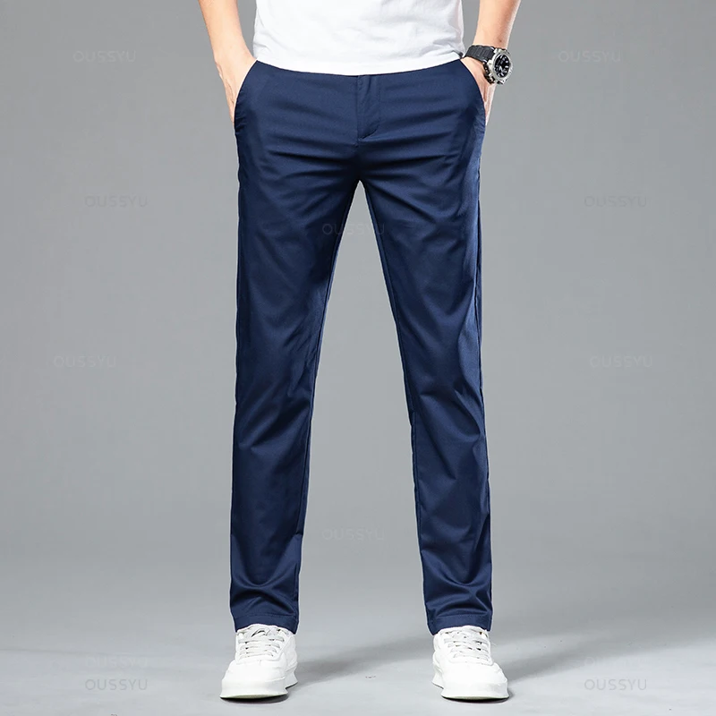 High Quality Summer Bamboo Fiber men's Casual Pants Loose Straight Anti-wrinkle Non-ironing Breathable Lightweight Trousers Male