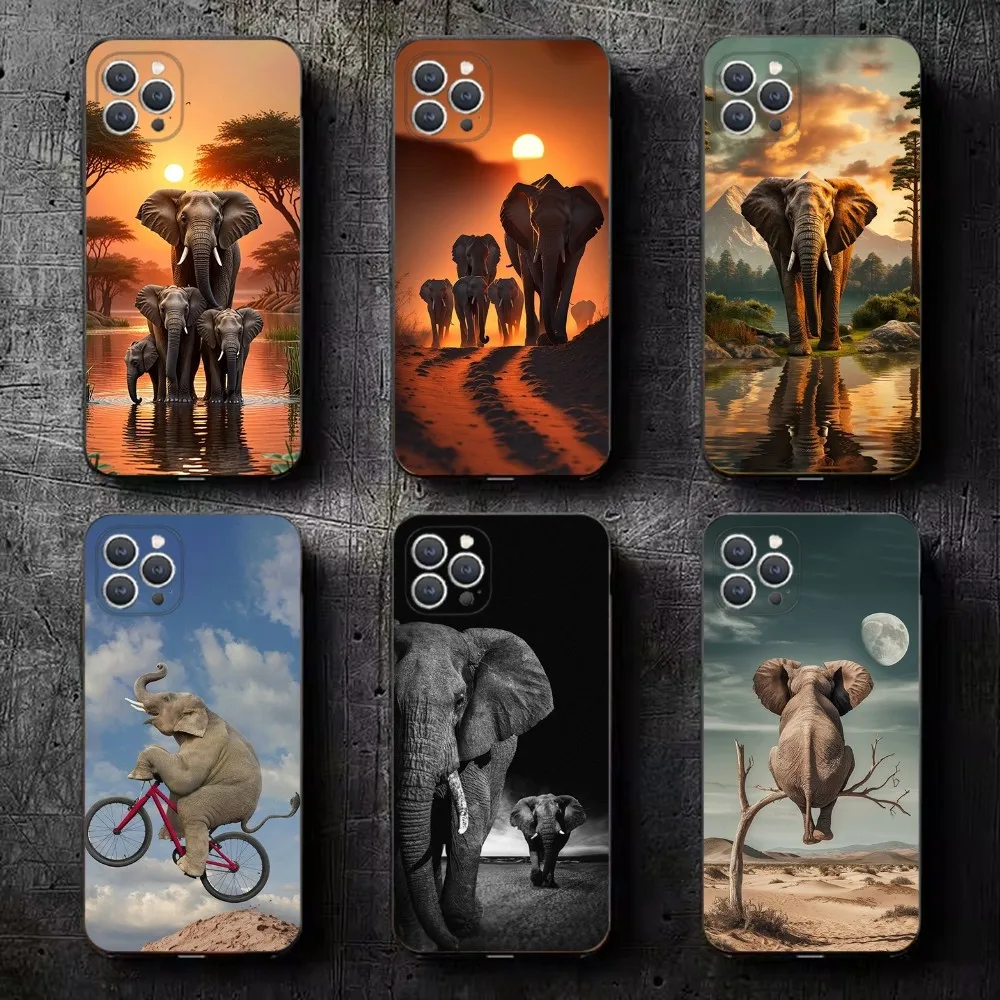 Animal Elephant  Phone Case For iPhone 15,14,13,12,11,Plus,Pro Max,XS,X,XR,SE,Mini,8,7 Soft Silicone Black Cover