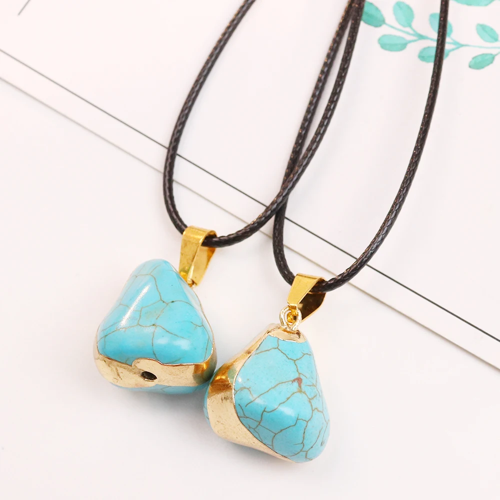 1pc Bohemian Blue Stone Necklace Pendant Irregular Electroplating Retro Men's Necklace Natural Stone Party Jewelry Fashion Gift