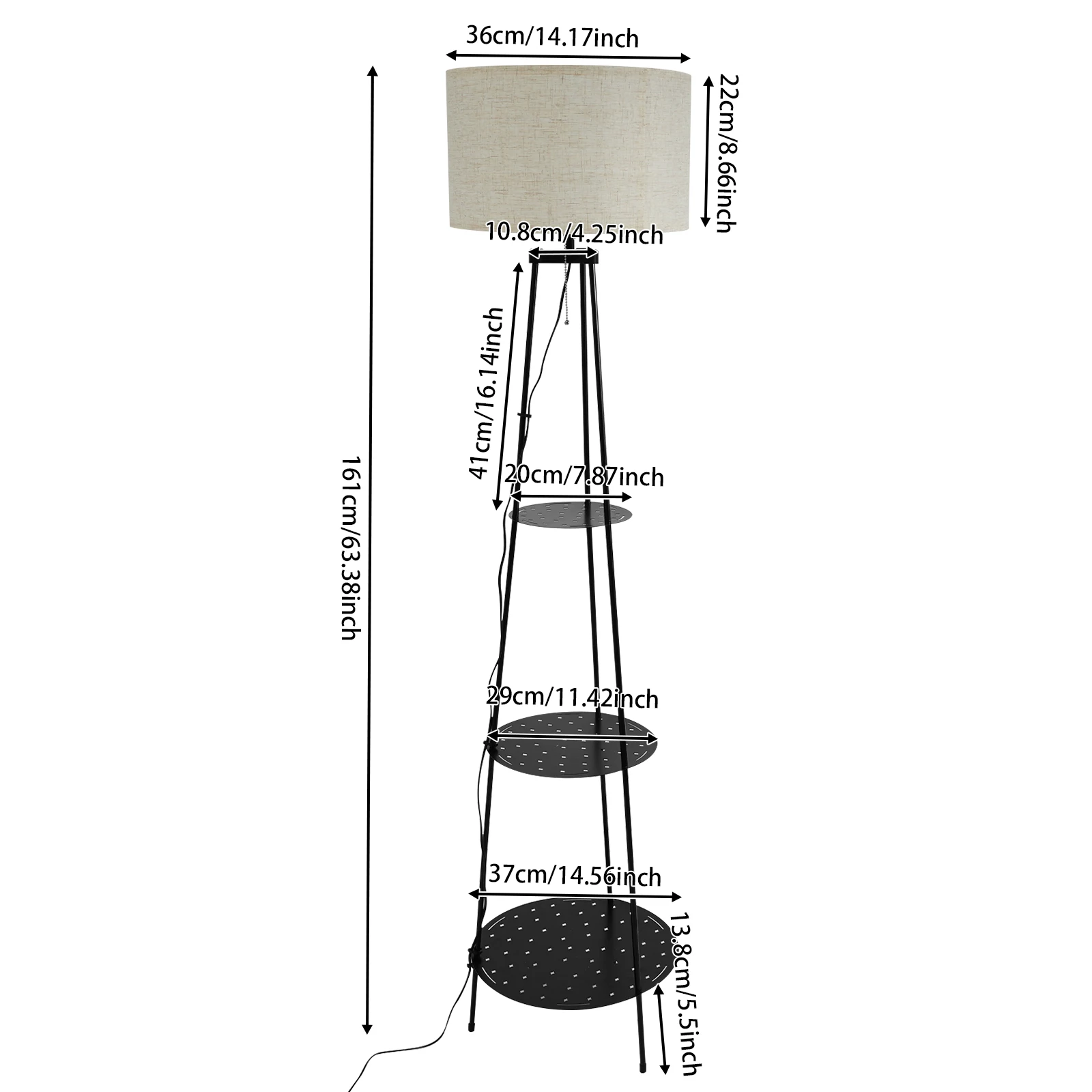 

3 Tier Shelf Floor Lamp Black & Beige Iron Standing Lamp, 3 Color Lighting Compatible E26 Bulb, Storage Display Floor Light for Home Decor