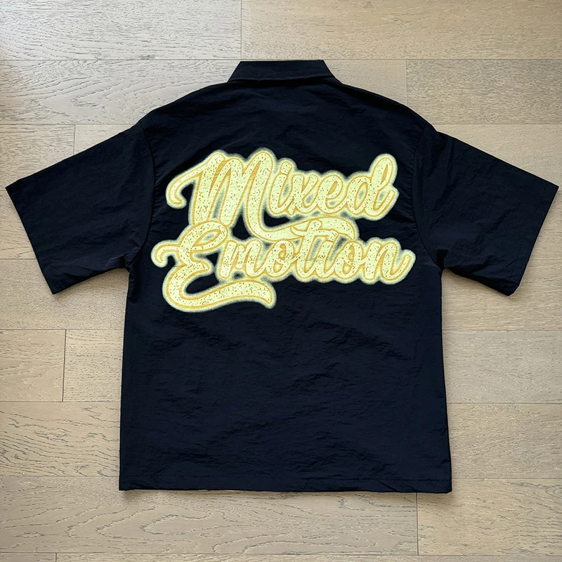 

Summer New Personaliz Trend Brand MIXED EMOTION Shirts Niche Special Print Men Mixed Emotion T-shirts Lapel Cardigan Tee