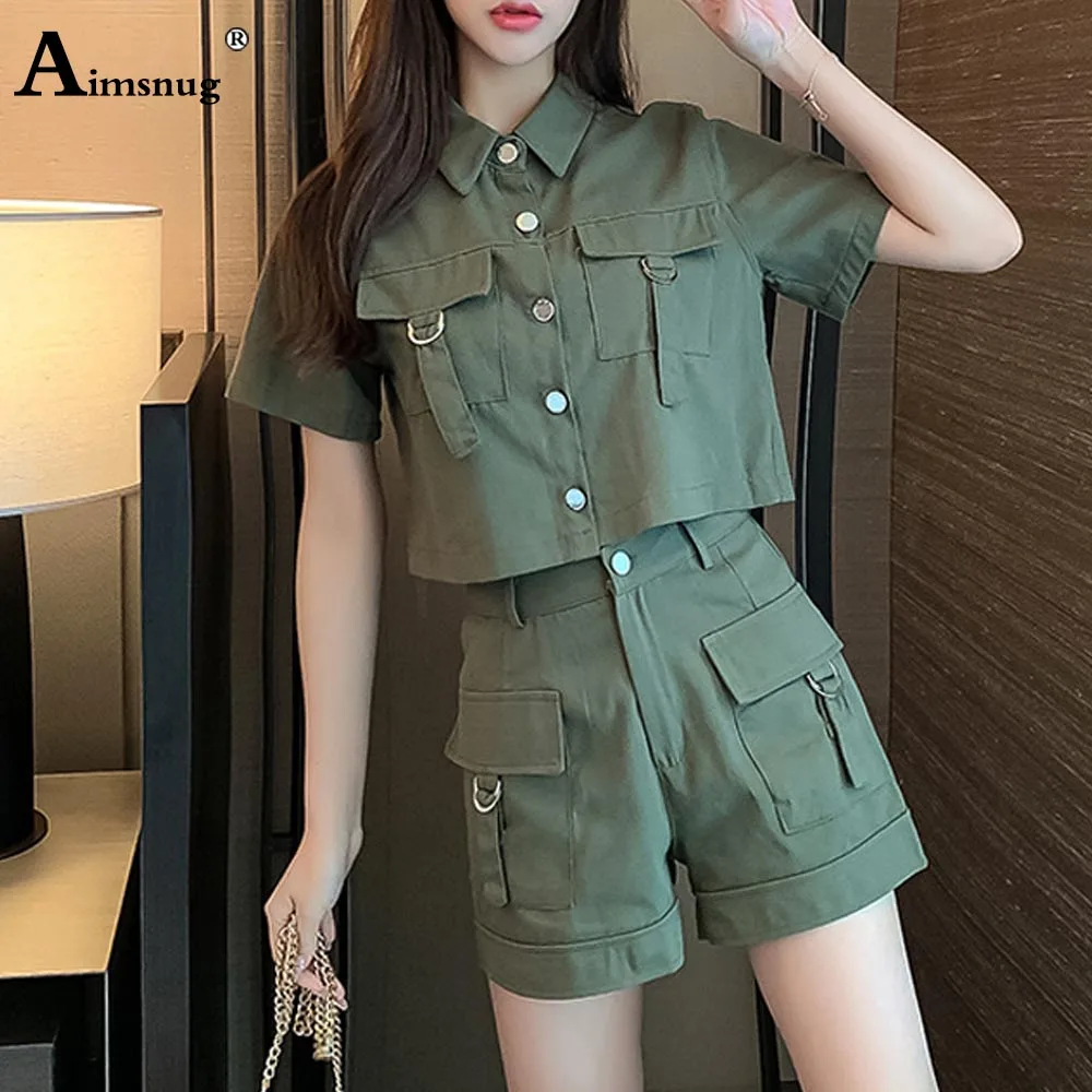 2023 Kpop Style Fashion Tracksuit Sets Women Multi-Pockets Cargo Blouse And Lace-up Pants Set Girl's Dancing Two Piece Outfits