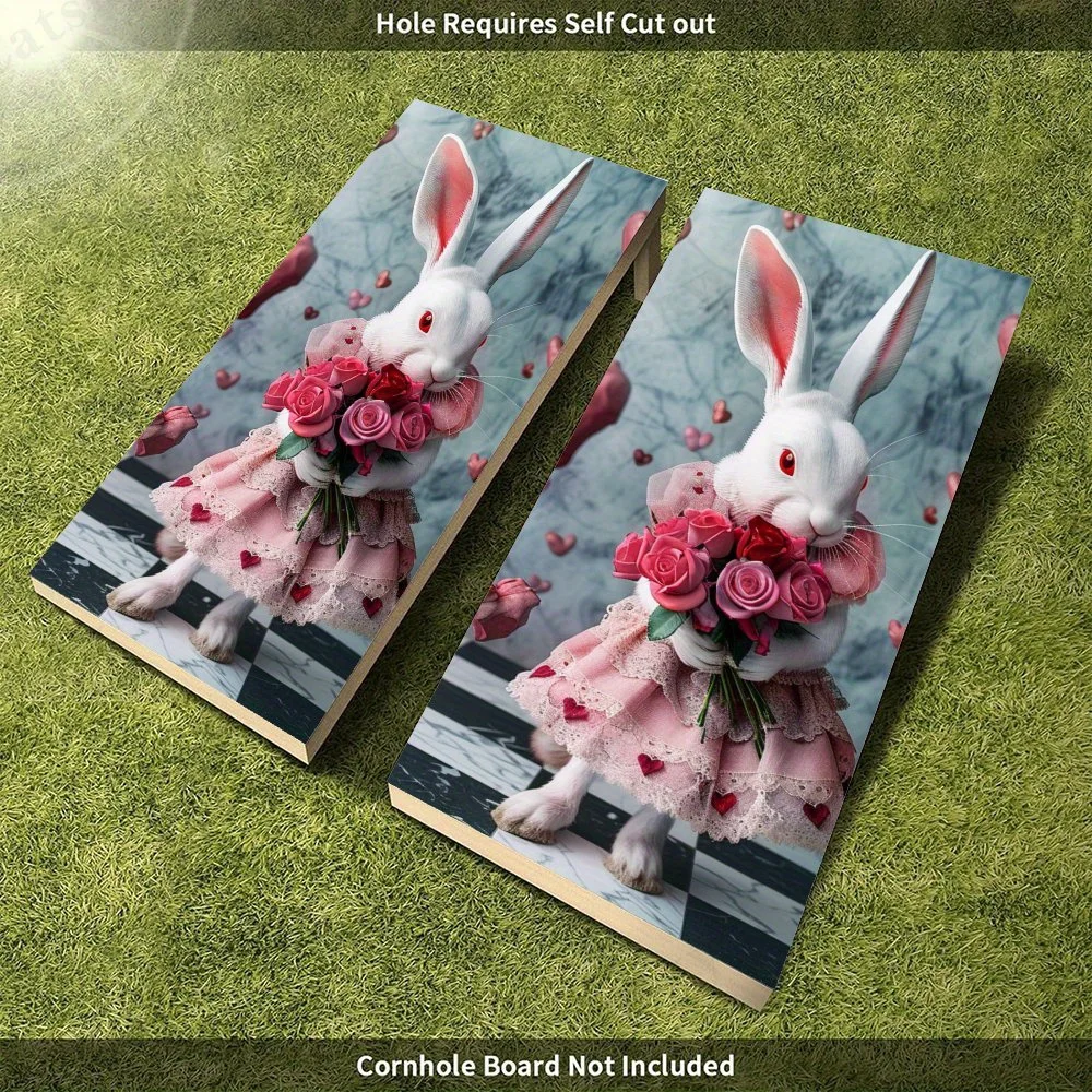 ملصق على شكل أرنب يحمل الورود، شارات رمل من الفينيل المسطح ثنائية الأبعاد - صديقة للميزانية وقيمة عالية، خالية من الفقاعات وسهلة اللصق، وات