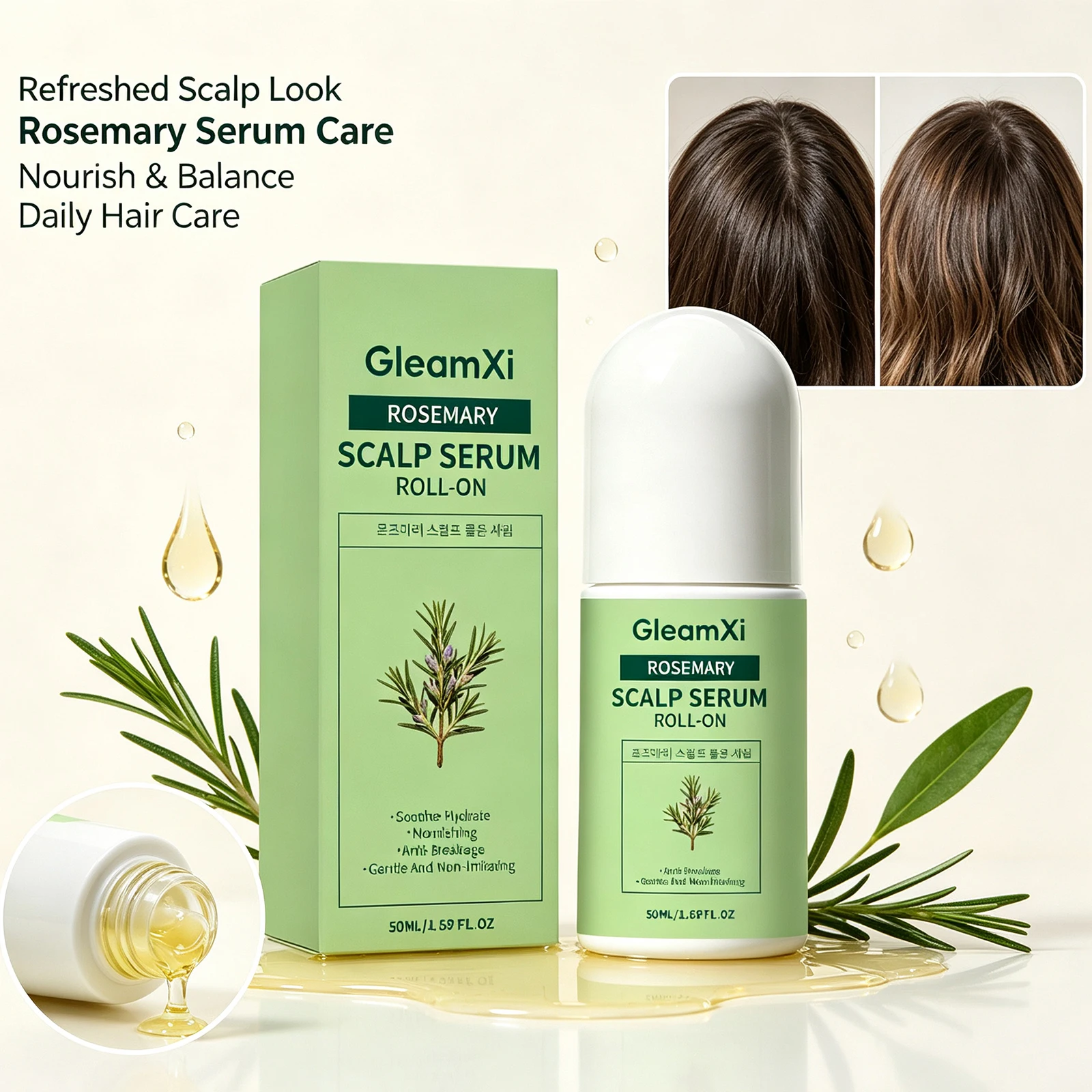 Rosemary Scalp Roller Serum Deeply Nourish Promote Growth Repair Hair Root Soothe Dry Balance Scalp Refresh Scalp Hair Care 50ml