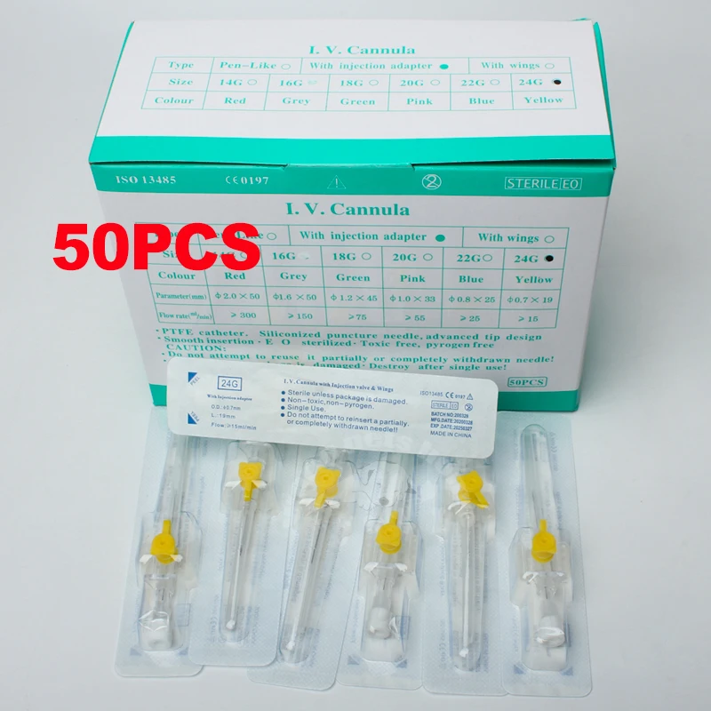 50 szt. Kanula IV z portem wtryskowym 20G 22G 24G Cewnik motylkowy IV Artykuły weterynaryjne