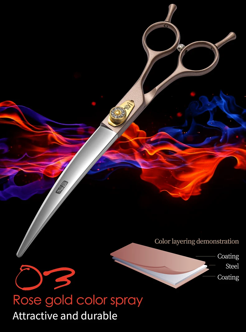Fenice JP440C Hundeschere aus Stahl, 7/7,5/8 Zoll, Hundesalon-Schere, gebogene Haarschneideschere für Hunde, professioneller Groomer – Detail 7