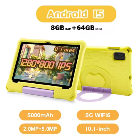 ANRY 10.1 inch Kids Android 15 Tablet 8GB (4+4GB) RAM 64GB ROM 5000Mah Octa-core 5G Wifi Children's Learning Educational Tablets