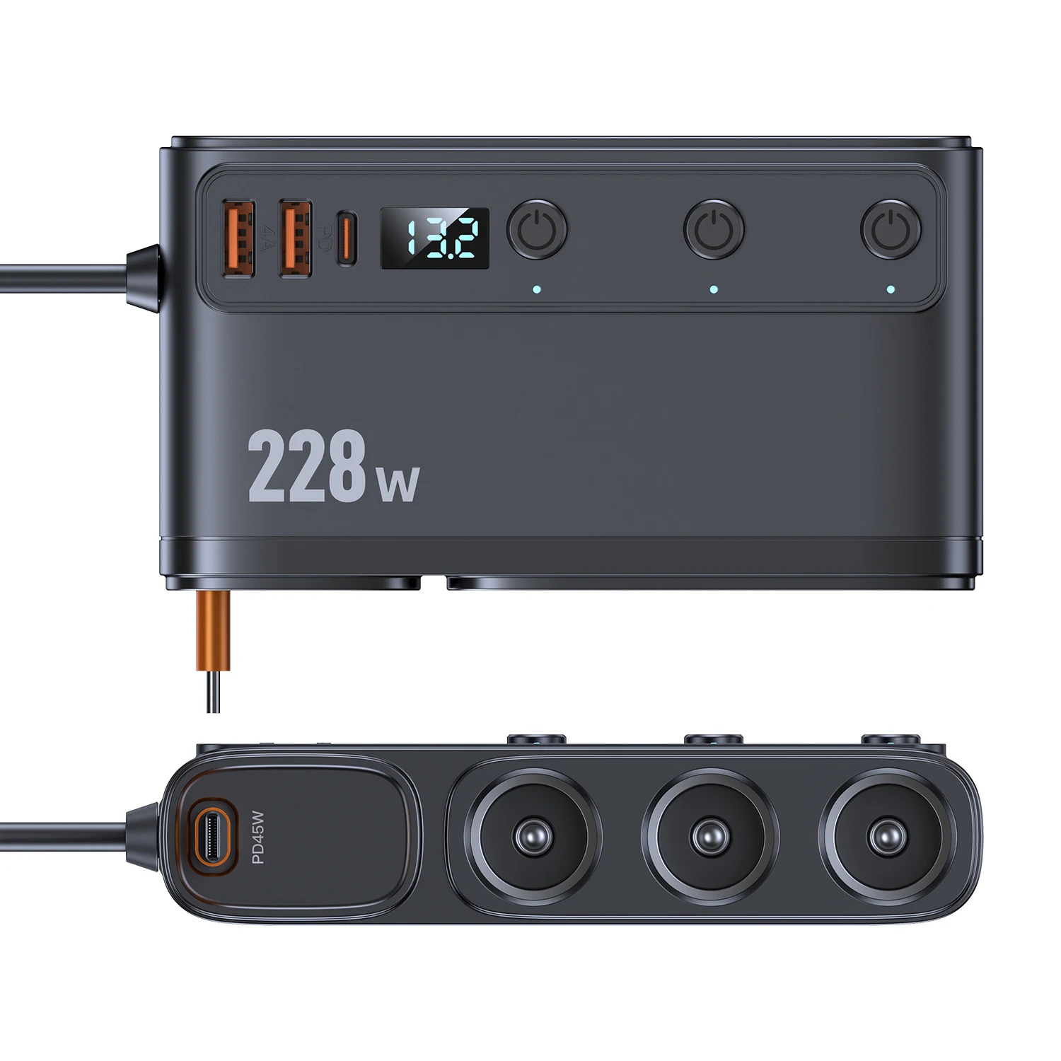 228W 9 in 1 차량용 충전기 3포트 시거잭 분배기 12V 24V 고속 충전 플러그 전원 어댑터 (아이폰, GPS, 블랙박스용) 썸네일 2