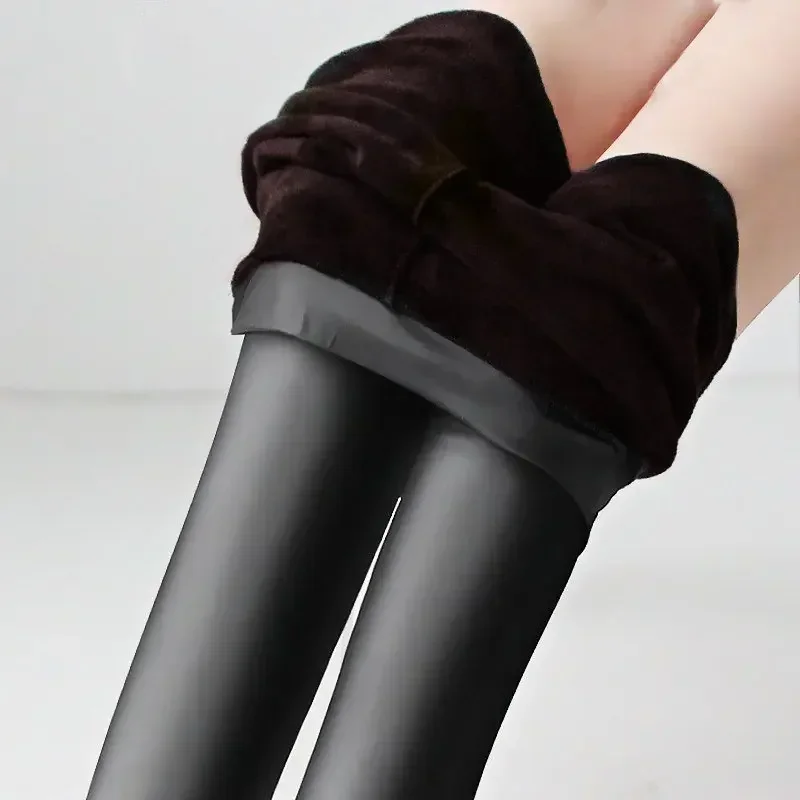 5XL 6XL Black High Quality Plus Size 100kg Women Winter Velvet Leggings Warm Fat Waist Pants Solid Color Imitation Leather Femme