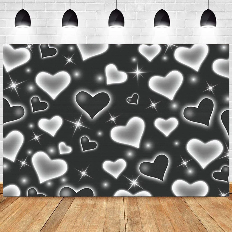 

Black Heart Early 2000s Photo Backdrop Happy Birthday Party Decoration Banner for Women Men Valentines Day Backdrop Photography