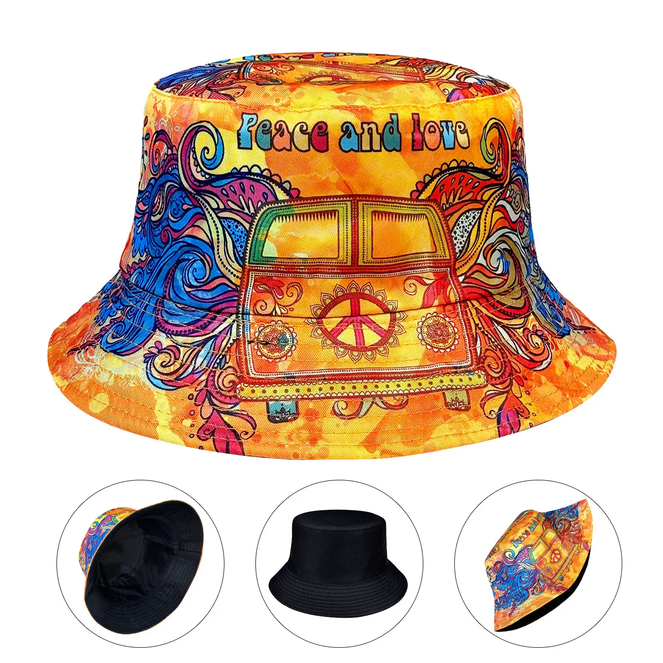 Peace and Love Colorful Fisherman Hat, a Reversible Sun Hat, Foldable Stylish Bucket Hat, Colorful and Trendy, a Bucket Hat Suitable for All Seasons, Perfect for Casual Wear and Outdoor Beach Trips, Parties, and Adventures