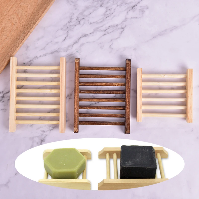 1PCS Wooden Natural Soap Dishes Tray Holder Storage Soap Rack Plate Box Container Portable Bathroom Soap Dish Storage Box